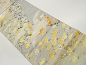 鶴・小鳥に松・波模様織出し袋帯